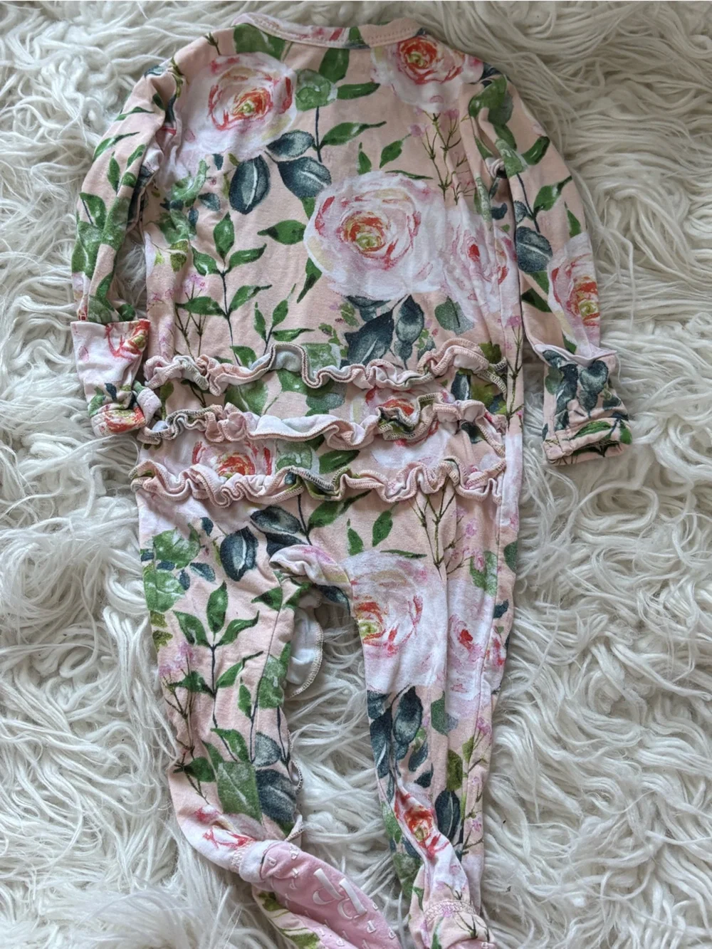 Posh Peanut Vintage Pink Rose Ruffled Zippered Footie Pajama 0-3M